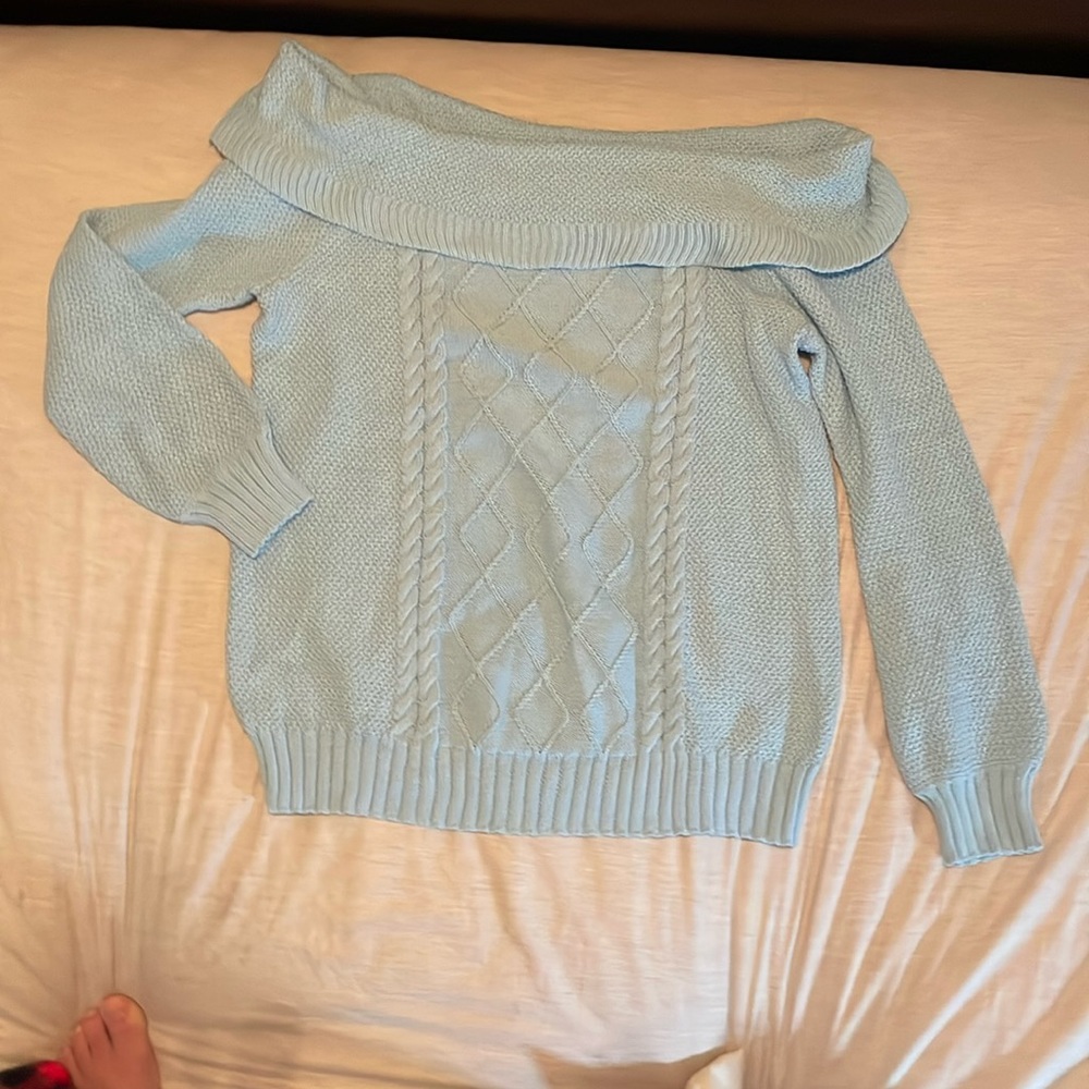 LANE BRYANT ooff the Shoulder Cable Knit Sweater in Sky Blue - Sz 14/16 - NWT